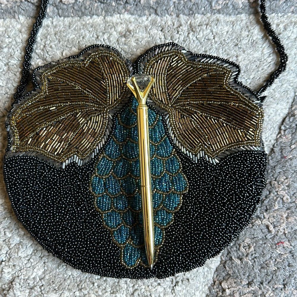 1960’s Era Vintage Rare Hand Beaded bag and strap. Grapes with leaves - Picture 6 of 7